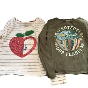 Marks & Spencer Kids Shirt Girls Medium 7 8 Apple Sequin Old Navy Protect Planet